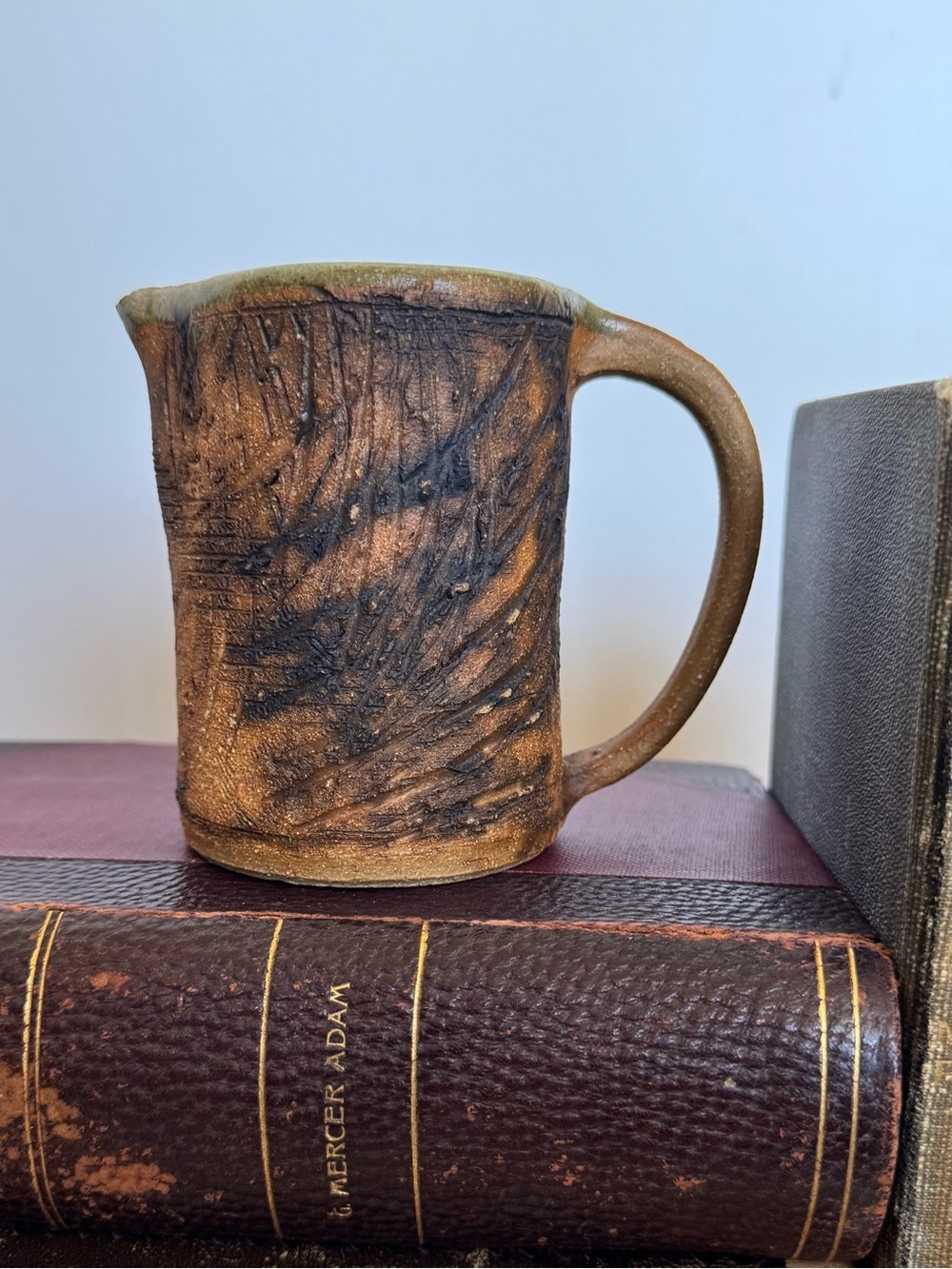 Vintage Stoneware Studio pottery mini pitcher cup smoke style glaze